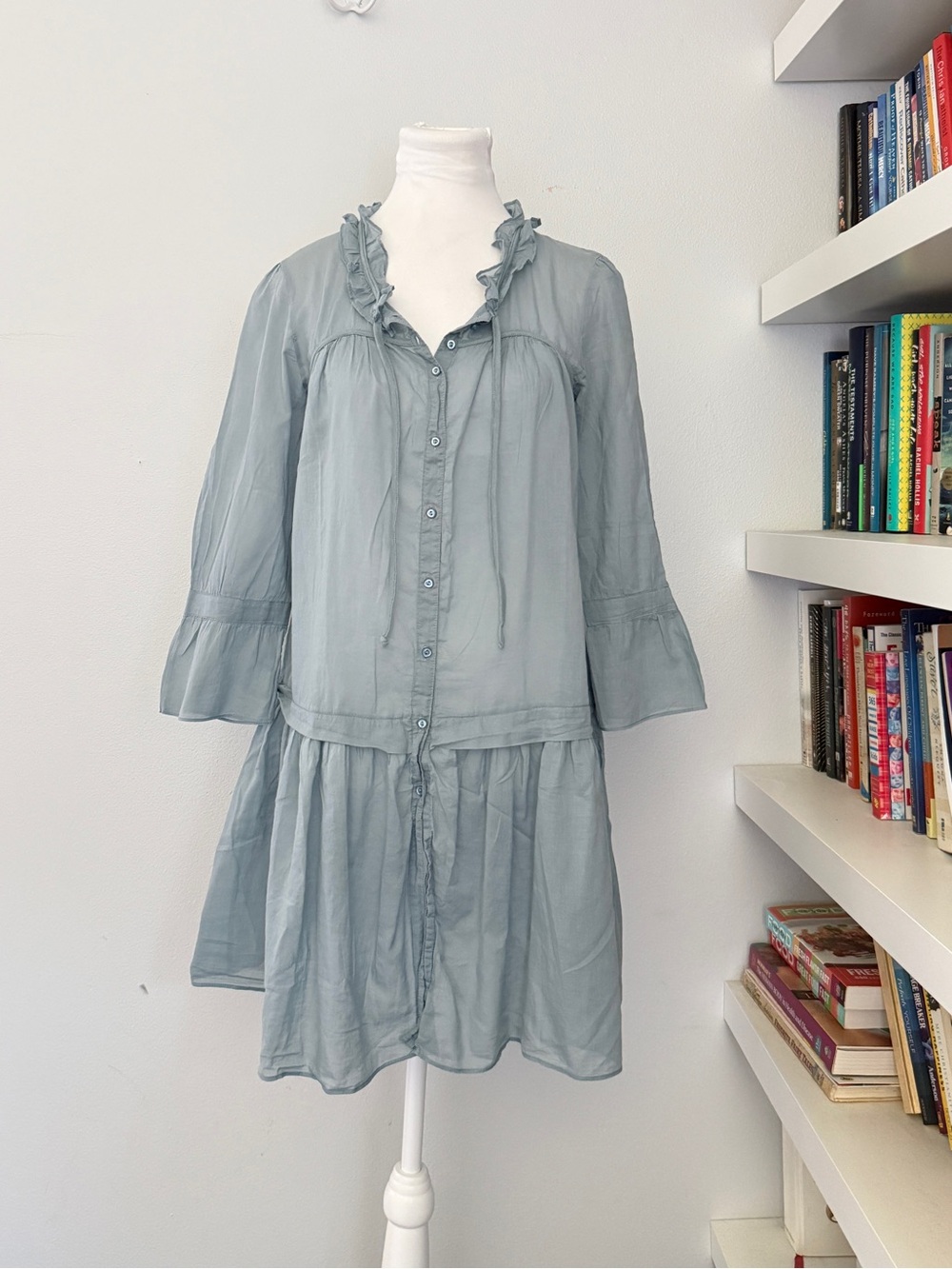 Cop.Copine Pale Blue Ruffle Button-Front Mini Dress s/m - Picture 4 of 16